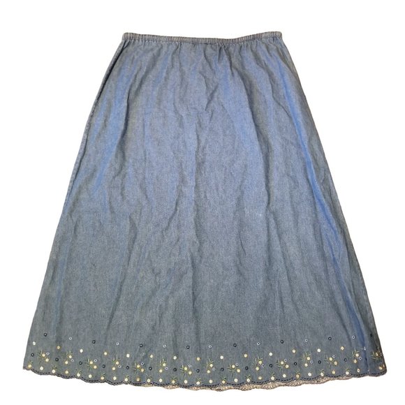 Casey & Max L Blue Jean Denim Skirt Maxi Modest Church Home School - Picture 2 of 4